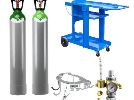 SET GAS PER SALDATURA: 2 bombole gas Argon e miscela Argon Co2 Riduttore di pressione, carrello porta saldatrice e gancio appendi accessori Discount