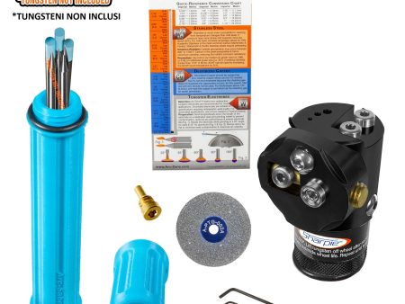 Kit Testa Affila Punta Elettrodo Tungsteno Saldatura TIG Arc-Zone Sharpie DX™ PRO Kit Angolo Regolabile 15°-45° Colore Nero con Contenitore Elettrodi Tungsteno ArcSaber™ e Ruota Diamantata di Scorta Online Hot Sale